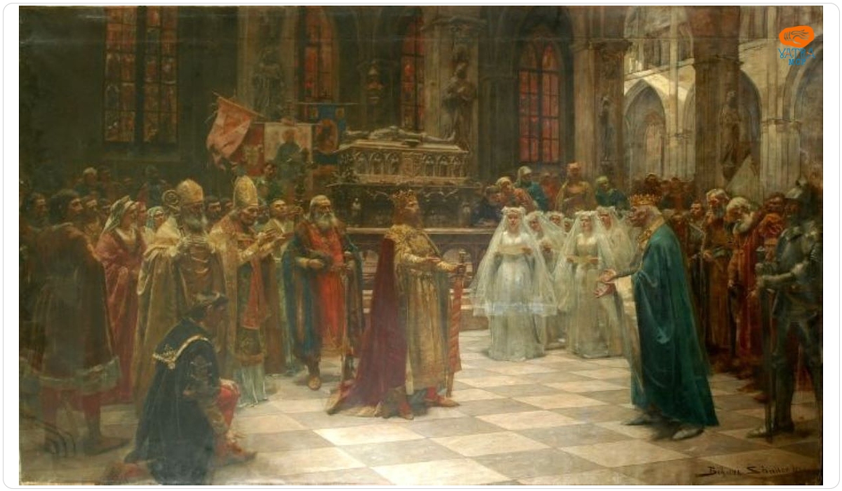 Sandor Bihari — Regele Sigismund primindu-l pe regele Poloniei Vladislav Jagello la Catedrala din Oradea