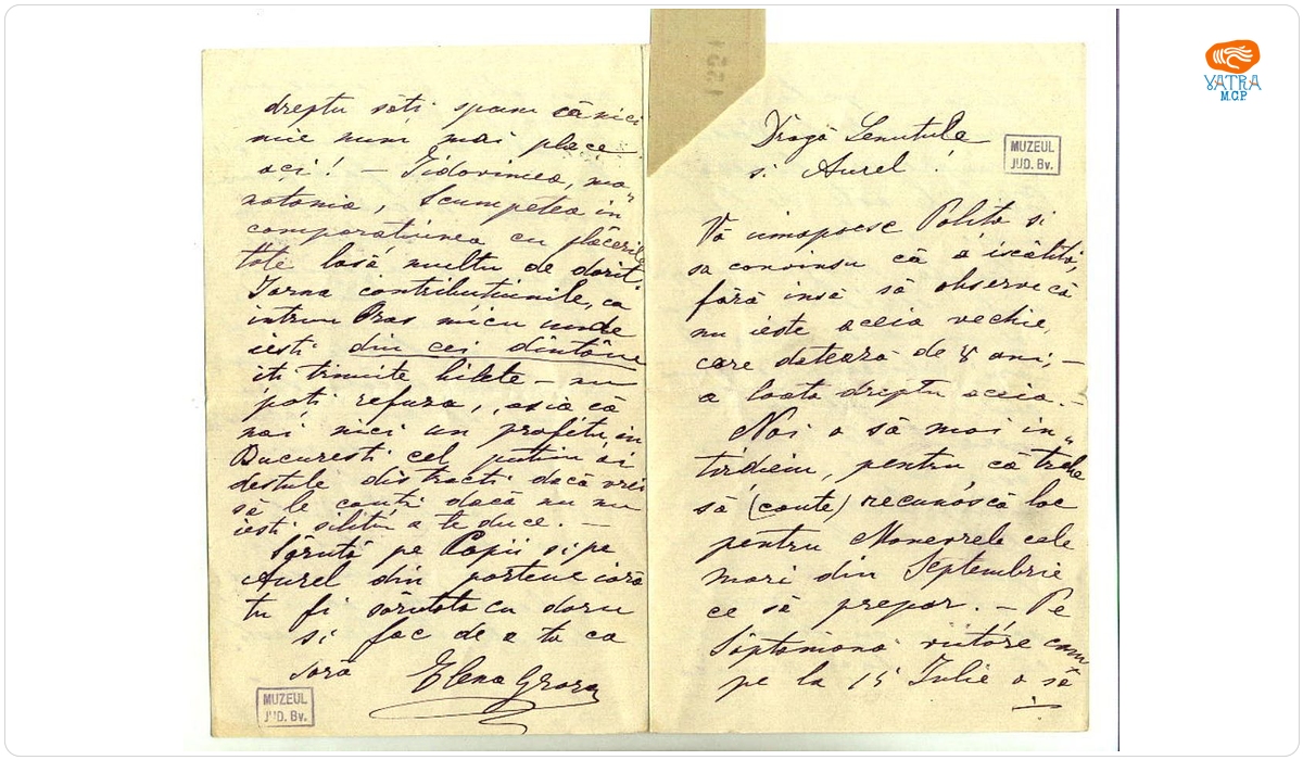 Elena Groza — Groza Elena către fratele ei, dr. Mureșianu Aurel