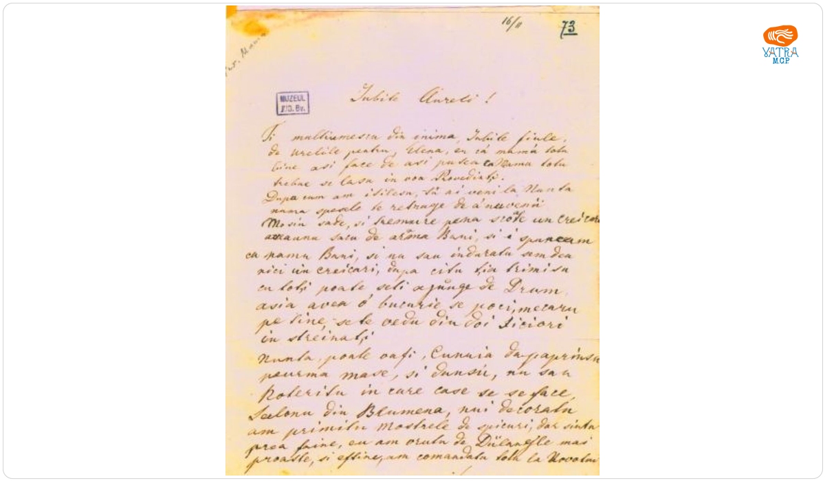 Sevastia Davidescu — Mureșianu Sevastia către fiul său, Mureșianu Aurel