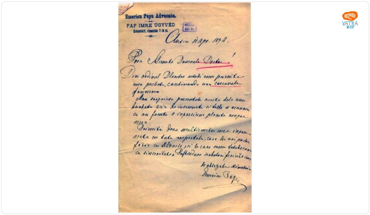 Emericu Popu către Mureșianu Aurel
