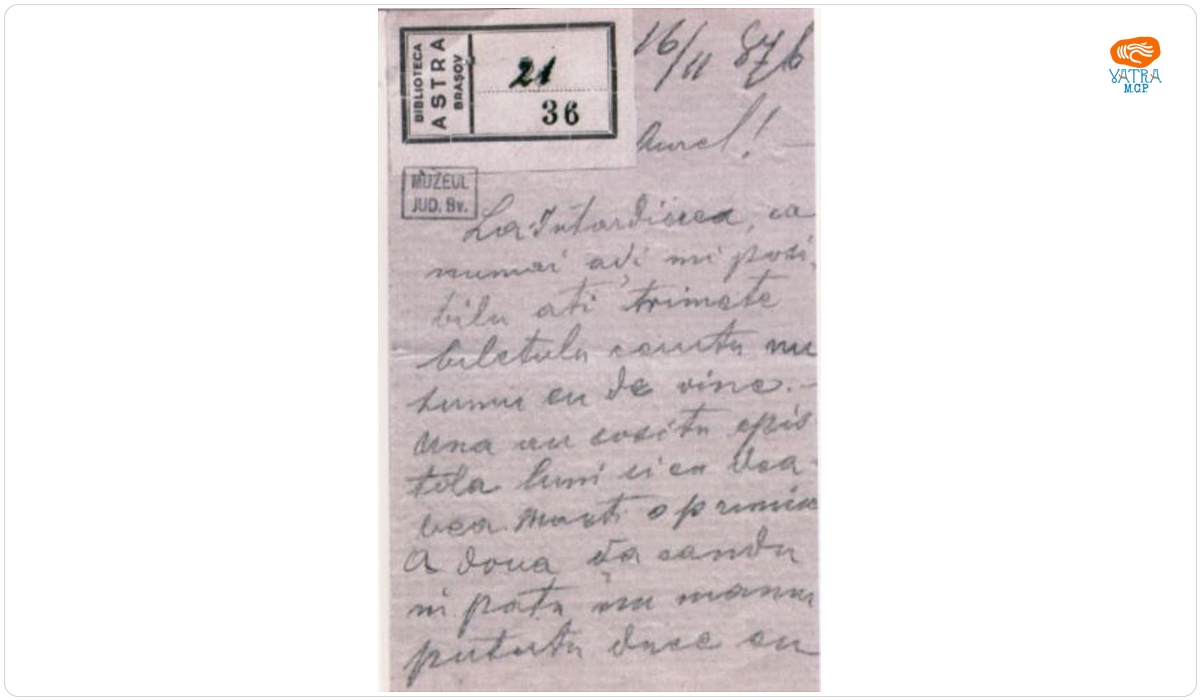 Iacob Mureșianu scrie fratelui său Aurel