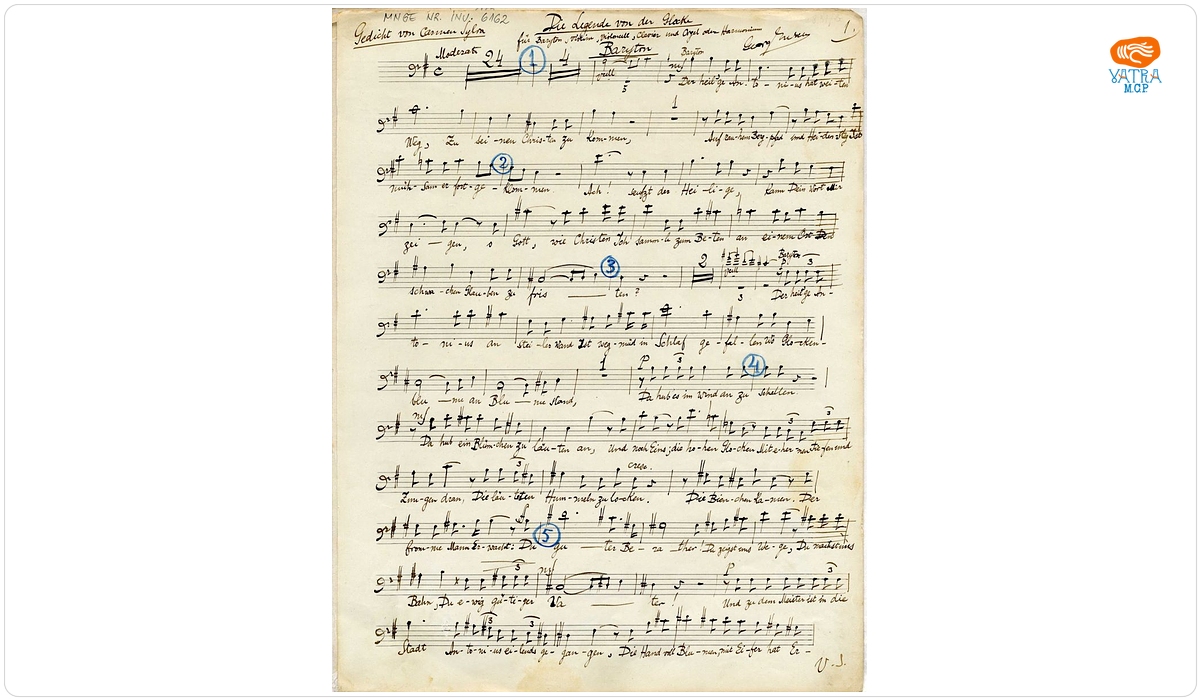 „Die Legende von der Glocke, für Baryton, Violine, Violoncell, Clavier und Orgel oder Harmonium”, pe versuri de Carmen Sylva - știme