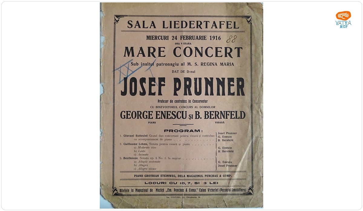 Afiș al concertului organizat la Sala Liedertafel, București, 24 februarie 1916