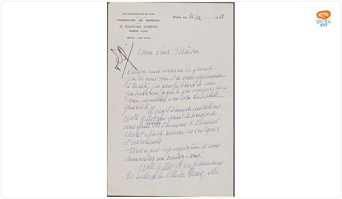 Scrisoare trimisă de soprana Charlotte Mellot-Joubert lui George Enescu