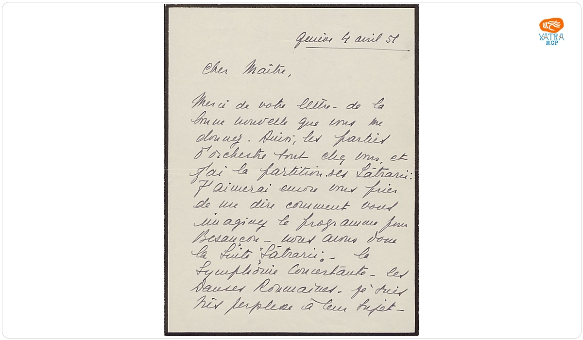 Scrisoare trimisă de Madeleine Lipatti lui George Enescu
