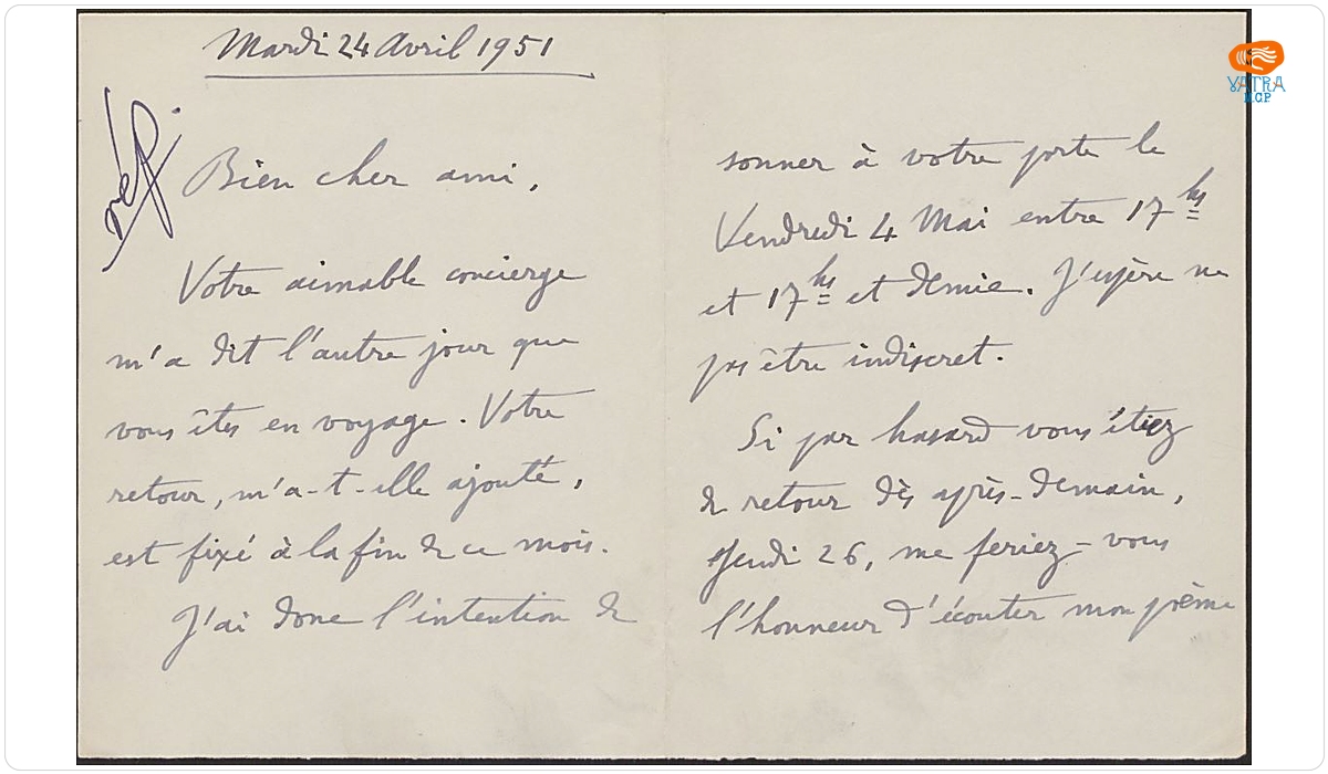 Scrisoare adresată de compozitorul André Bloch lui George Enescu