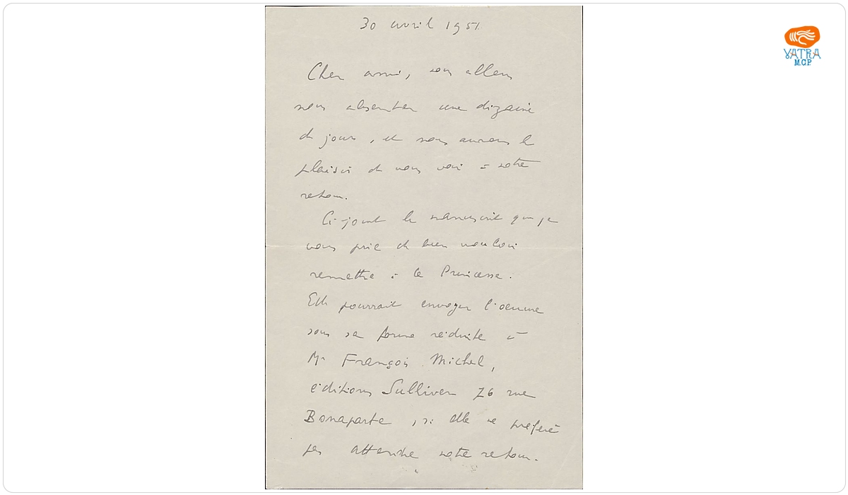 Scrisoare trimisă de scriitorul și filosoful Edmond Flegenheimer (Edmond Fleg) lui George Enescu