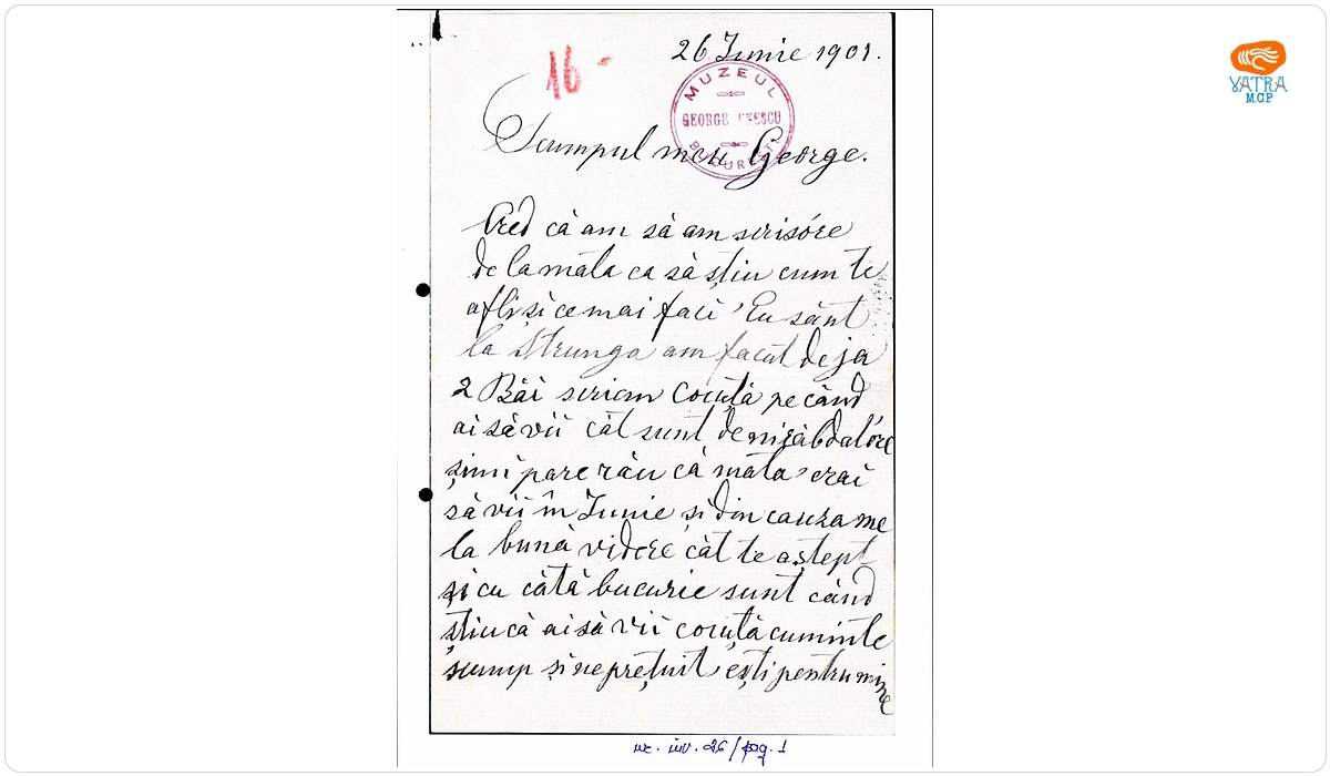 Scrisoare trimisă de Maria Enescu fiului ei George Enescu