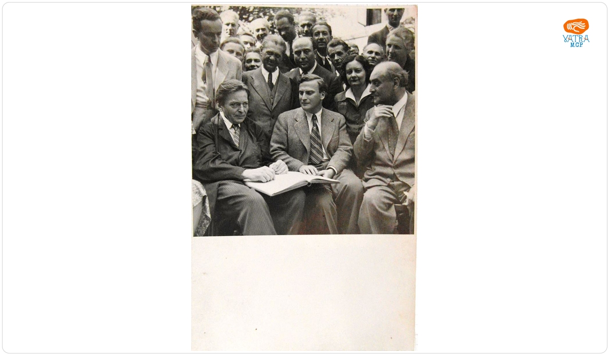 Compozitorul George Enescu, violonistul Yehudi Menuhin și muzicologul Emanoil Ciomac