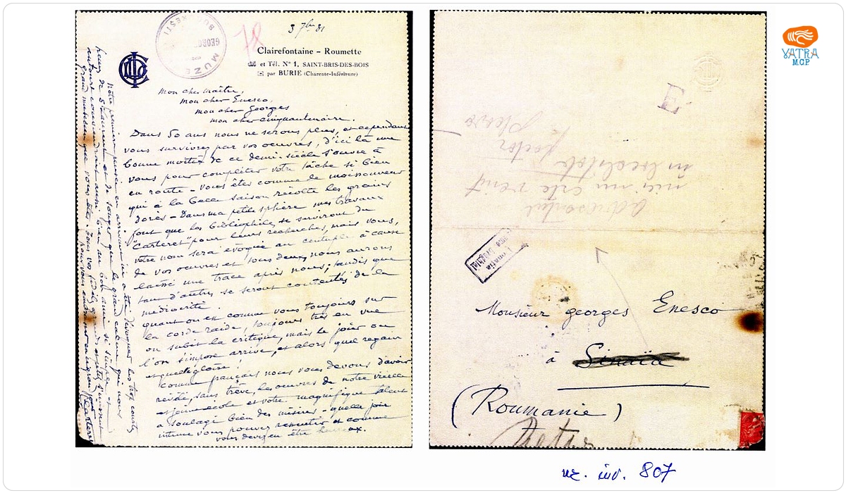 Scrisoare trimisă de Leopold Carteret lui George Enescu