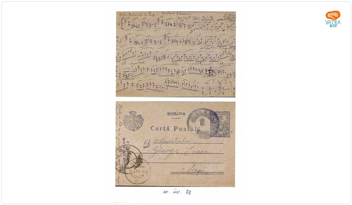 Carte poștală trimisă de pe front de C. Rusovici lui George Enescu