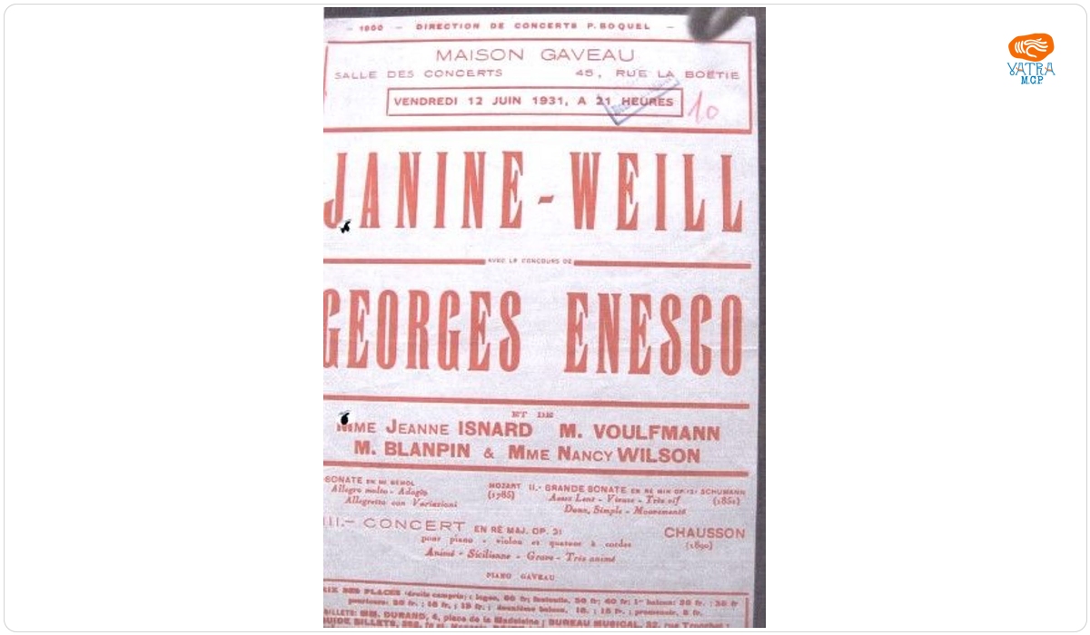 Afiș-program concert Janine Weill - Georges Enesco