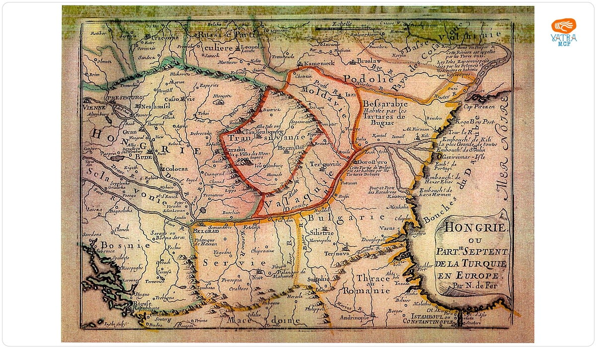 Harta este reprodusă în Nicolas de Fer, ediția Paris, 1697 — Hartă reprezentând Ungaria sau partea de nord a Turciei în Europa
