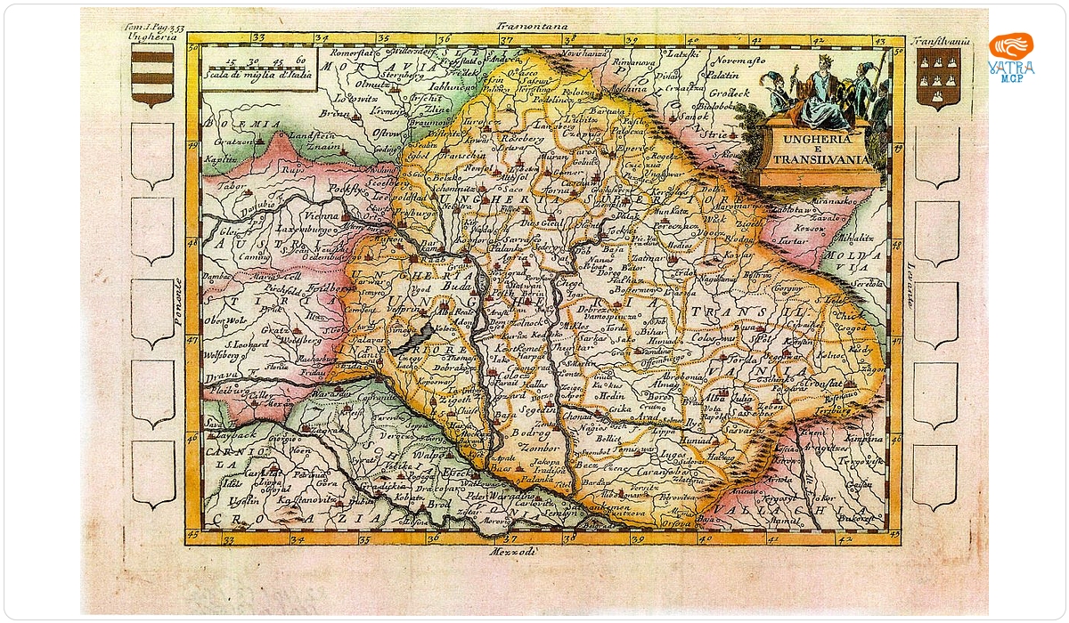 Hartă reprezentând Ungaria și Transilvania