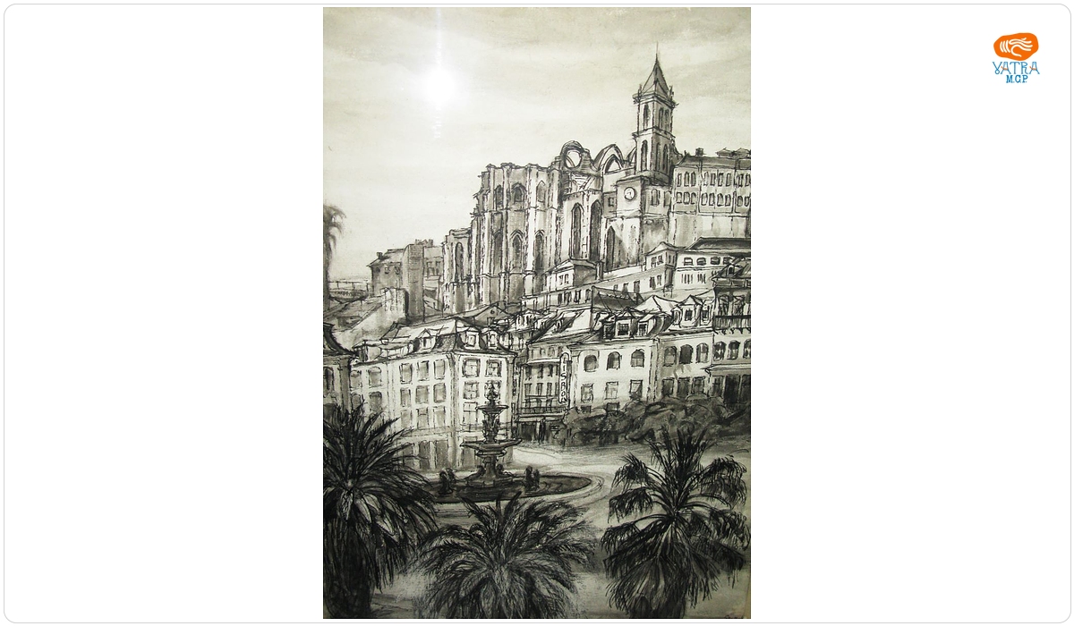 Piața Rossio cu vedere asupra catedralei în ruine, Lisabona