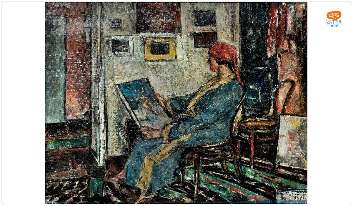 Gheorghe Petrașcu — Interior cu femeie privind un tablou (Lucreția Petrașcu)