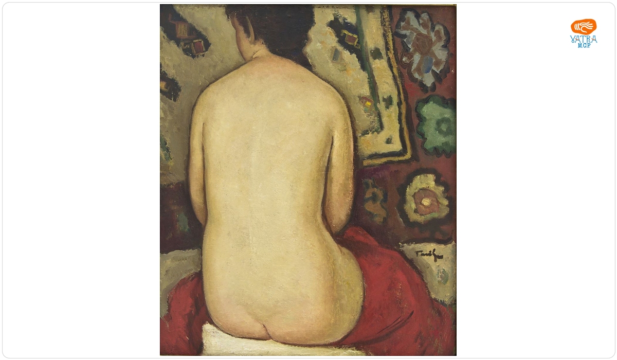 Nud cu draperie roșie