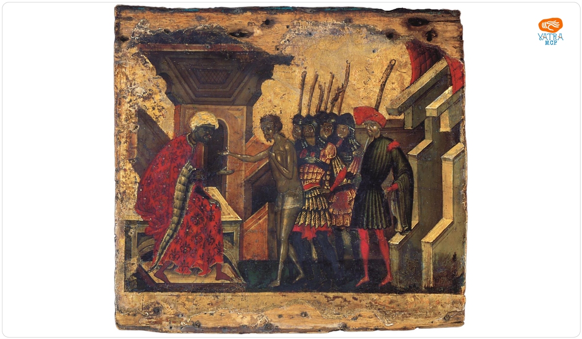 Sfântul Ioan cel Nou în fața eparhului (fragment din racla Sfântului Ioan cel Nou de la Suceava)