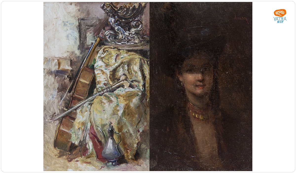 Violoncel. Verso: Portret de femeie în clarobscur