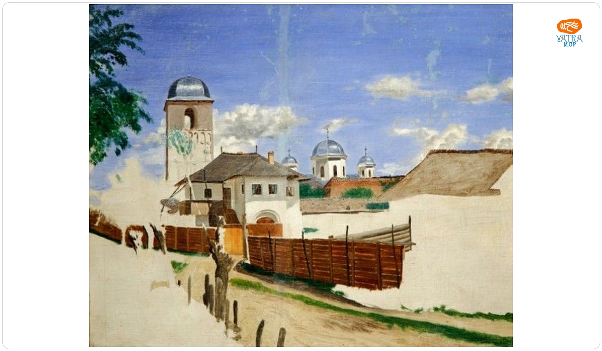 Ion D. Negulici — Peisaj din Câmpulung (Casa natală și Mănăstirea Negru-Vodă)
