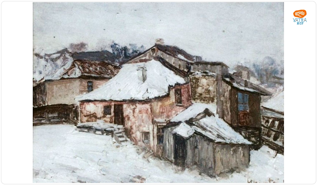Dumitru Ghiață — Peisaj de iarnă cu case
