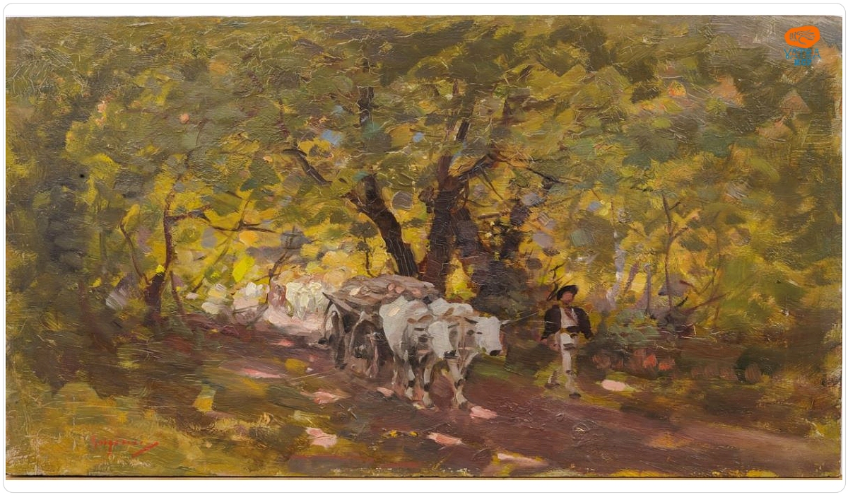Car cu boi în pădure