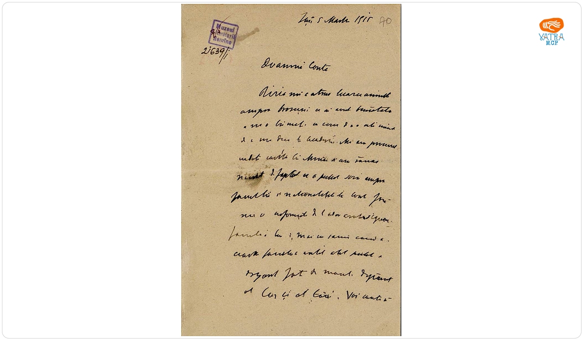 Scrisoare, datată Iași, 5 martie 1915, adresată de A. D. Xenopol doamnei Ana Conta-Kernbach.