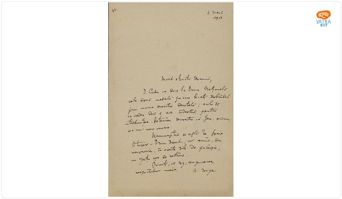 Scrisoare, datată 6 martie 1917, adresată de Nicolae Iorga doamnei Ana Conta-Kernbach