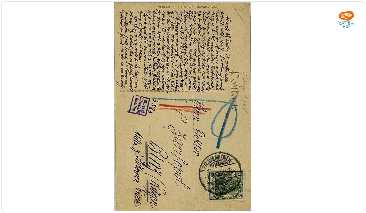 Carte poștală adresată, din Travemünde, de I.L. Luca Caragiale lui Paul Zarifopol, aflat la Binz (Rügen)