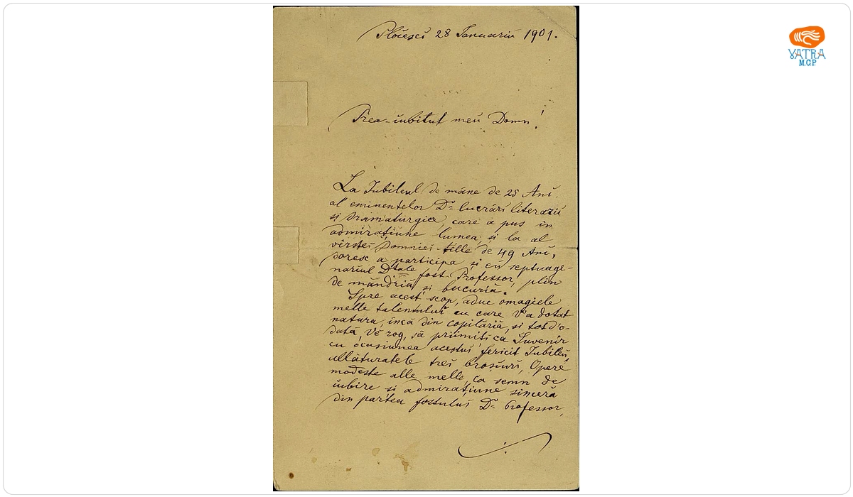 Scrisoare datată „28 ianuarie 1901, Ploiești“, adresată de Zacharia Antinescu lui I. L. Caragiale.
