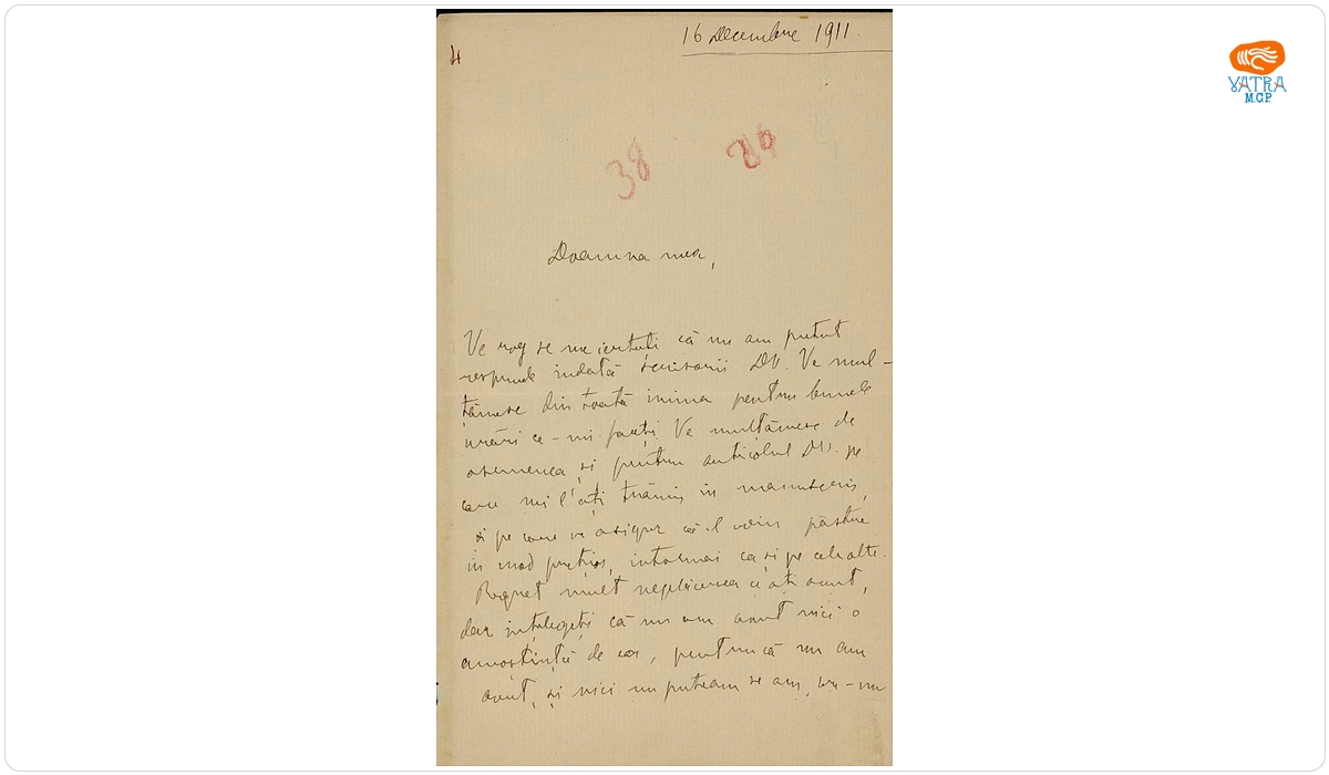 Scrisoare, datată 16 decembrie 1911, adresată de Spiru Haret doamnei Ana Conta-Kernbach