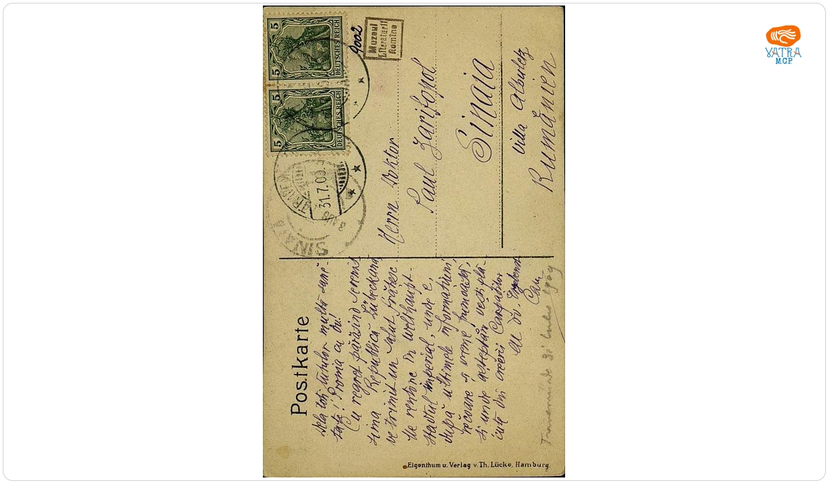 Carte poștală adresată, din Travemünde, de I.L. Caragiale lui Paul Zarifopol, aflat la Sinaia.