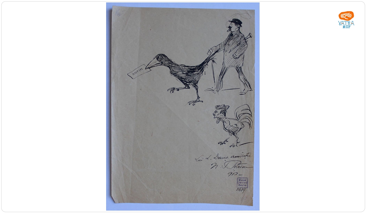 Nicolae Petrescu Găină — Caricatură A. Bogdan-Pitești și Petrescu-Găină