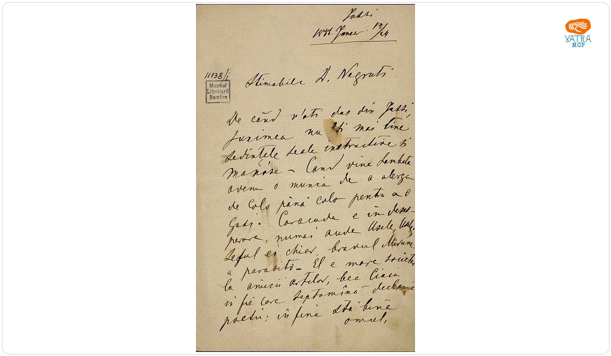Scrisoare adresată de către Gheorghe Zaharia lui Iacob Negruzzi, Iași, 12/ 24 ianuarie 1886.