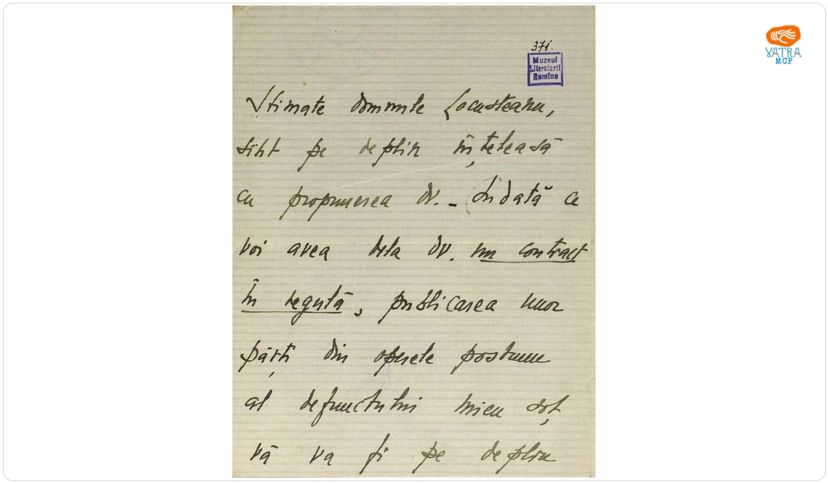 Scrisoare a Alexandrei Caragiale adresată lui Petre Locusteanu.