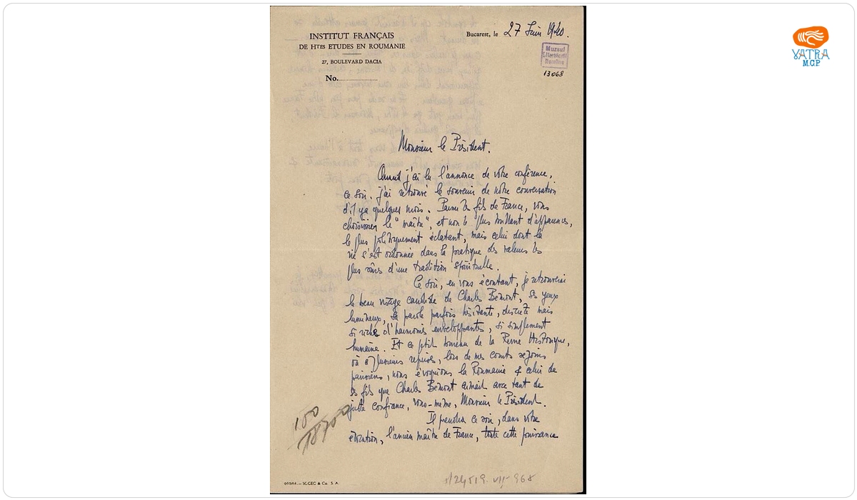 Scrisoare datată „27 iunie 1940“, adresată de Alphonse Dupront lui Nicolae Iorga