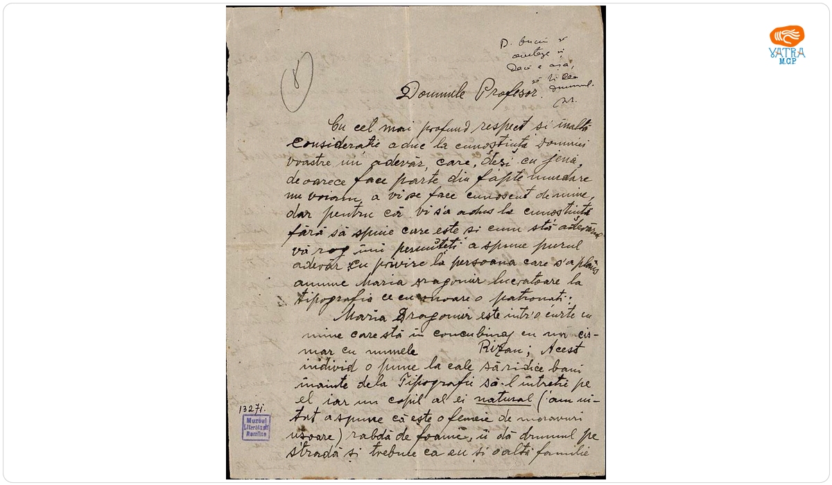 Scrisoare datată „18 septembrie 1930“, adresată lui Nicolae Iorga de Dumitru Bănescu, agent sanitar din Vălenii de Munte