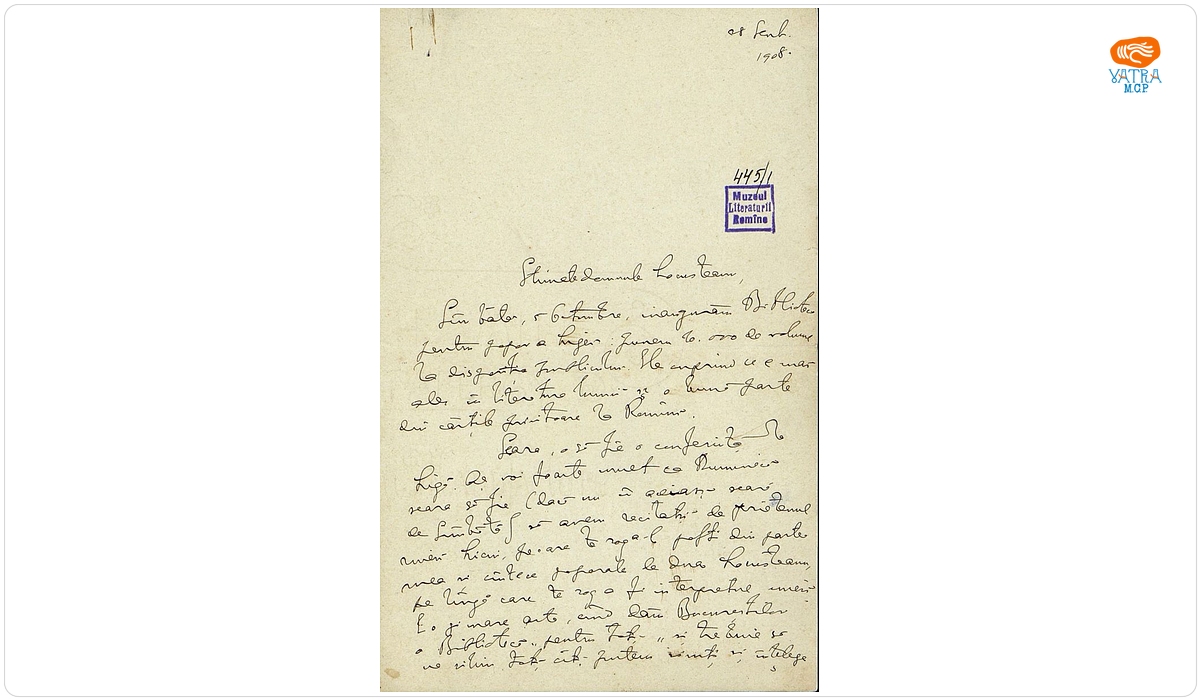 Nicolae Iorga - autor — Scrisoare datată „28 septembrie 1908“, adresată de Nicolae Iorga lui Petre Locusteanu