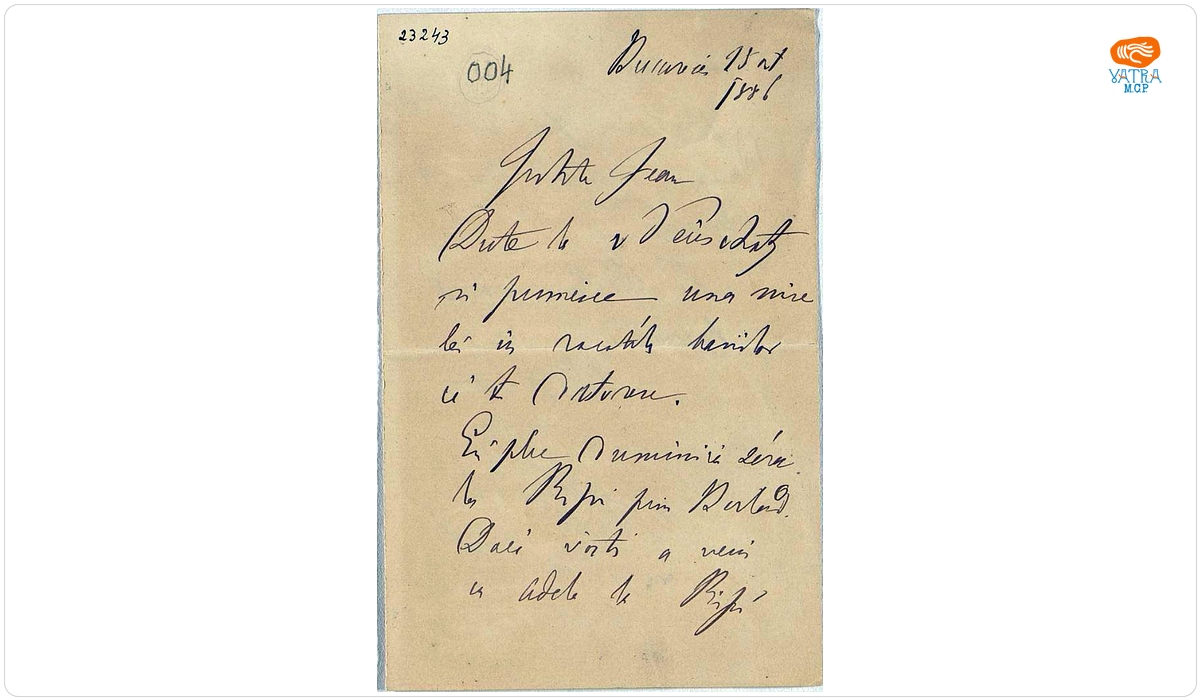 Scrisoare trimisă de Mihail Kogălniceanu fiului său, Ion, pe 15 octombrie 1886, din București