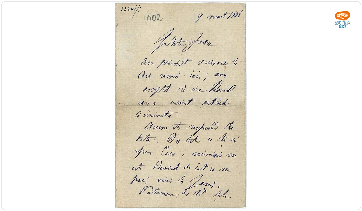 Mihail Kogălniceanu - autor — Scrisoare trimisă de Mihail Kogălniceanu fiului său, Ion, pe 9 martie 1886, din București