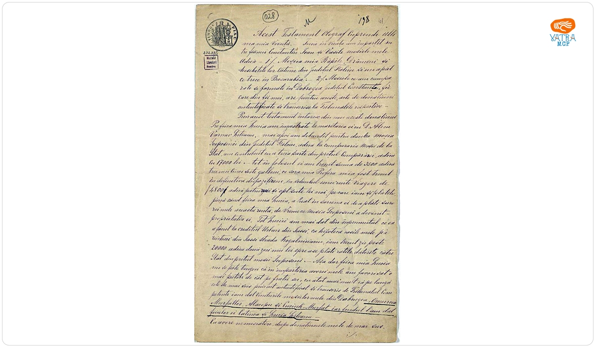 Copia testamentului lui M. Kogălniceanu eliberată de Tribunalul din Iași (1900)