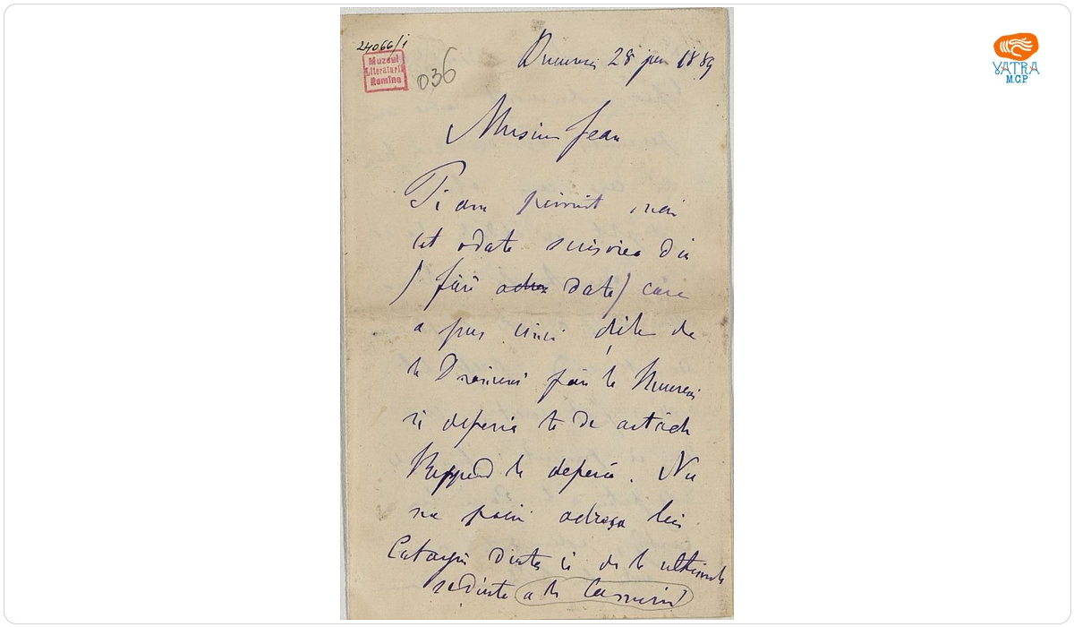 Scrisoare datată „28 iunie 1889, București“, adresată de Mihail Kogălniceanu fiului său Ioan