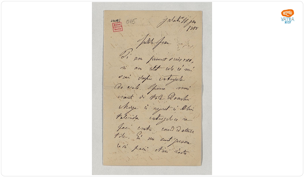 Scrisoare datată „11 ianuarie 1888, Galați“, adresată de Mihail Kogălniceanu fiului său, Ioan
