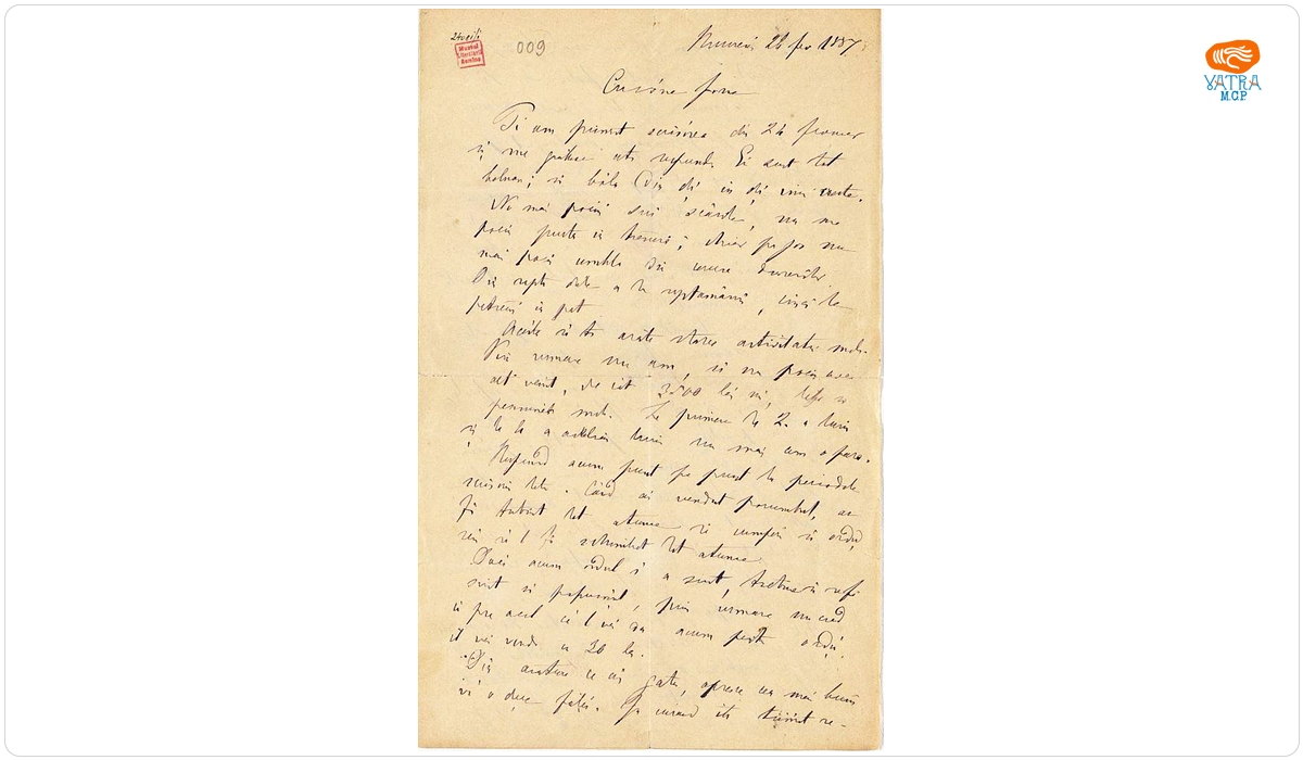 Scrisoare adresată de Mihail Kogălniceanu fiului său, Ioan, datată „26 februarie 1887, București”