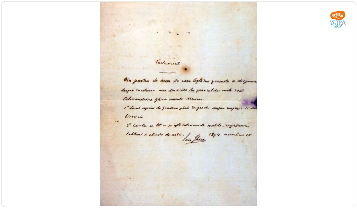 Testament lăsat de Ion Ghica soției sale, Alexandrina Ghica