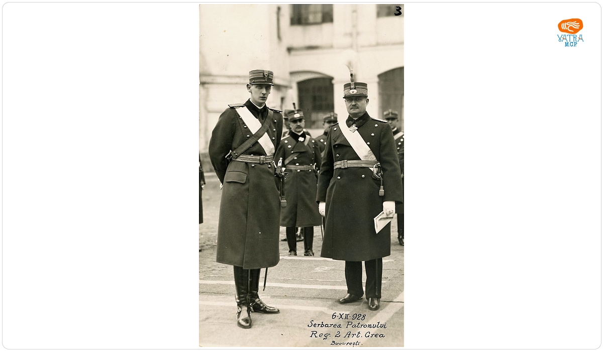 Principele Nicolae și generalul Henri Cihoski la serbarea patronului Regimentului 2 Artilerie Grea, 6 decembrie 1928
