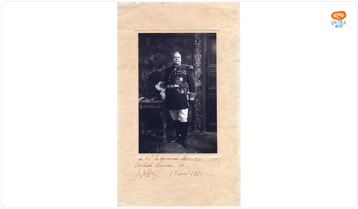 Indescifrabil — Mareșalul J. Joffre, fotografie cu dedicație pentru generalul Al. Averescu