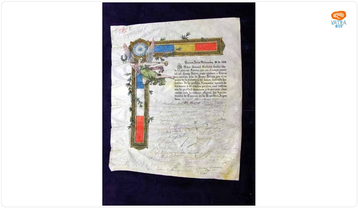 Diploma oferită generalului H.M. Berthelot de unii români din Argentina
