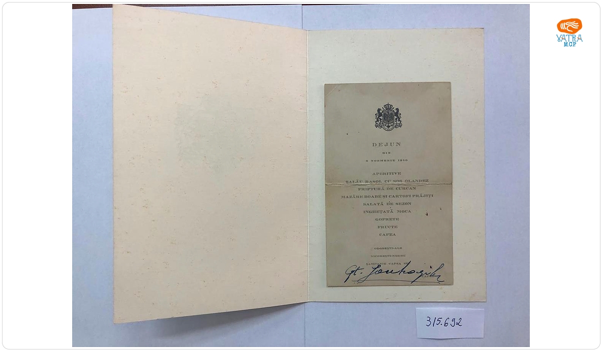 Meniu al dejunului servit la Capșa, la data de 8 noiembrie 1940