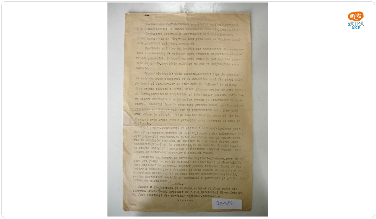 Iuliu Maniu împotriva dizolvării partidelor politice